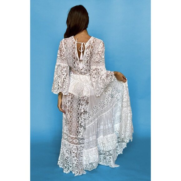 ANTICA SARTORIA LONG WHITE LACE COTTON DRESS GORGEOUS - Picture 2 of 2